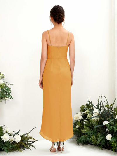 Carlyna Liliane Sheath Mango Bridesmaid Dress Midi Sleeveless V-Neck Dress Back View #color_mango