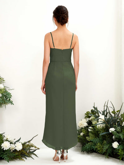 Carlyna Liliane Sheath Martini Olive Bridesmaid Dress Midi Sleeveless V-Neck Dress Back View #color_martini-olive