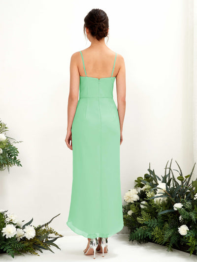 Carlyna Liliane Sheath Mint Green Bridesmaid Dress Midi Sleeveless V-Neck Dress Back View #color_mint-green