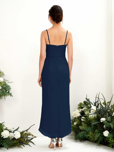 Carlyna Liliane Sheath Navy Bridesmaid Dress Midi Sleeveless V-Neck Dress Back View #color_navy