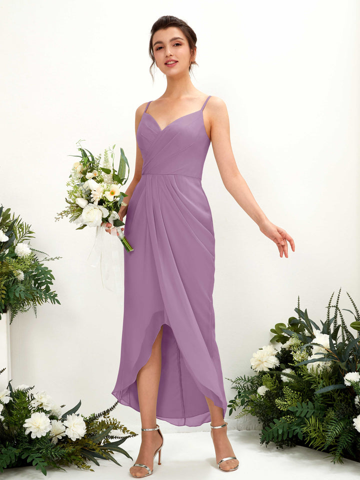 Orchid Mist Bridesmaid Dresses Bridesmaid Dress Chiffon Spaghetti-straps Tea Length Sleeveless Wedding Party Dress (81221321)