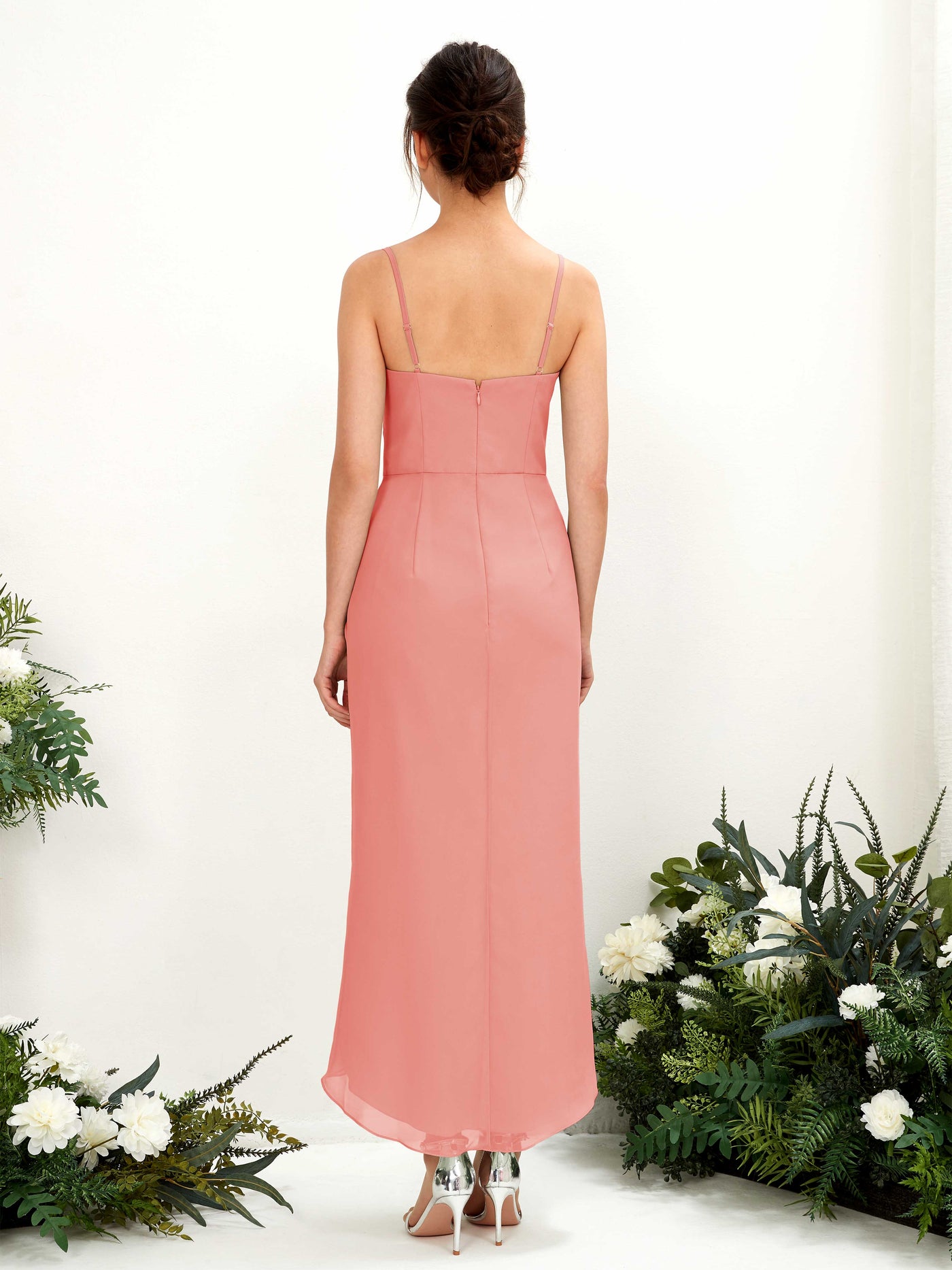Peach Pink Bridesmaid Dresses Bridesmaid Dress Chiffon Spaghetti-straps Tea Length Sleeveless Wedding Party Dress (81221329)#color_peach-pink