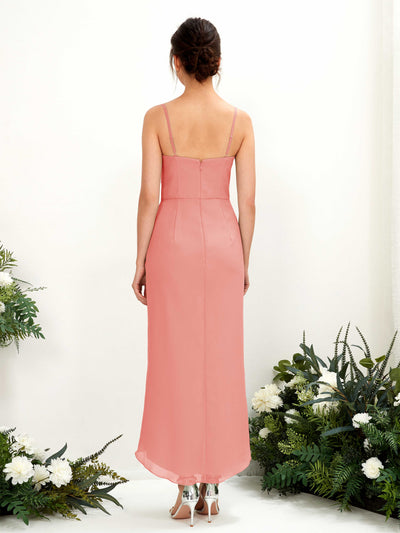 Carlyna Liliane Sheath Peach Pink Bridesmaid Dress Midi Sleeveless V-Neck Dress Back View #color_peach-pink