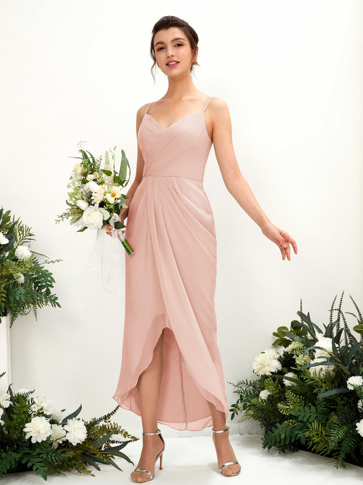 Pearl Pink Bridesmaid Dresses Bridesmaid Dress Chiffon Spaghetti-straps Tea Length Sleeveless Wedding Party Dress (81221308)