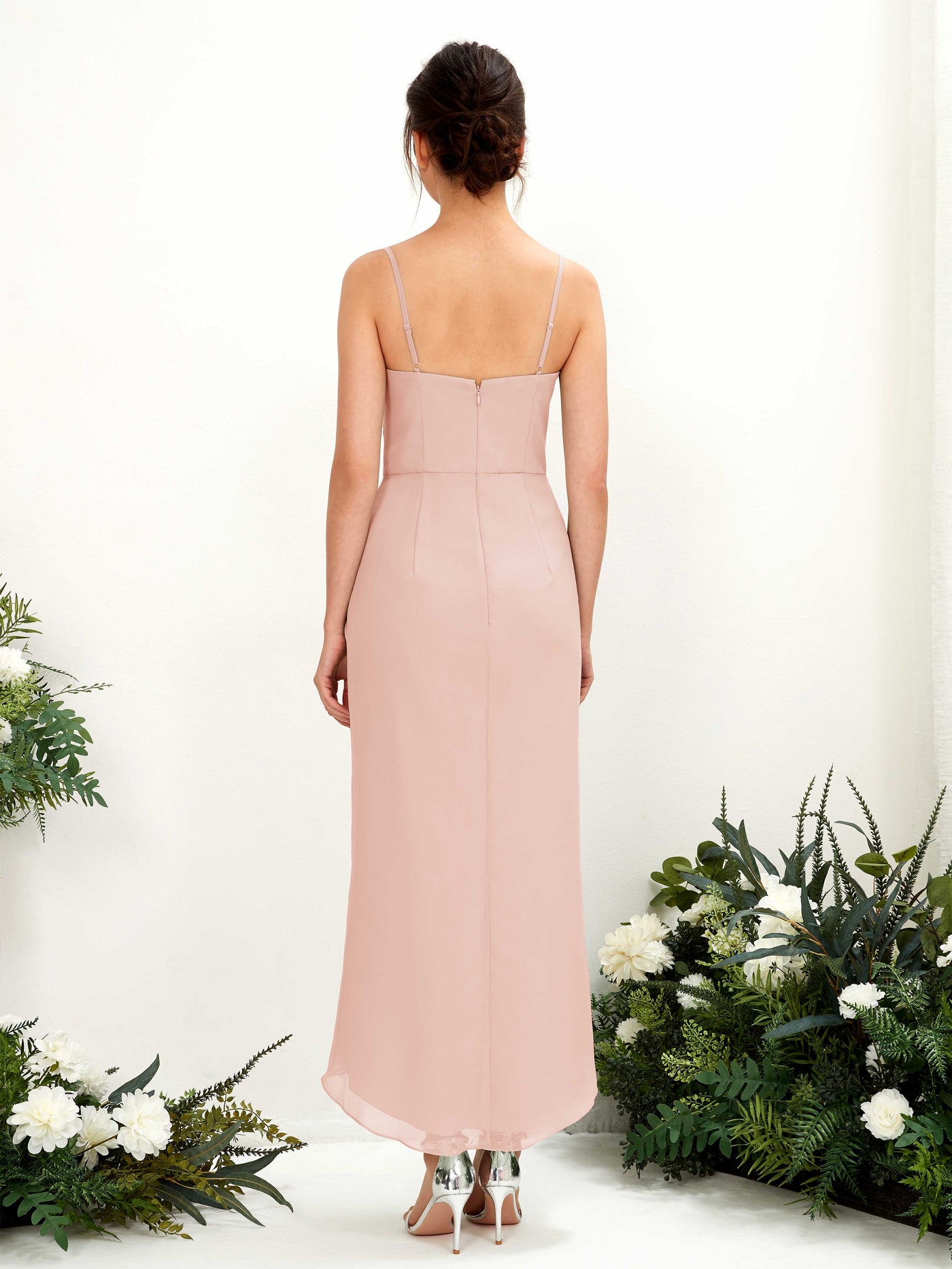 Pearl Pink Bridesmaid Dresses Bridesmaid Dress Chiffon Spaghetti-straps Tea Length Sleeveless Wedding Party Dress (81221308)#color_pearl-pink