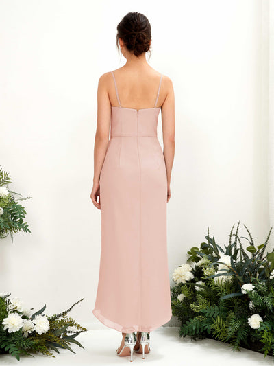 Carlyna Liliane Sheath Pearl Pink Bridesmaid Dress Midi Sleeveless V-Neck Dress Back View #color_pearl-pink