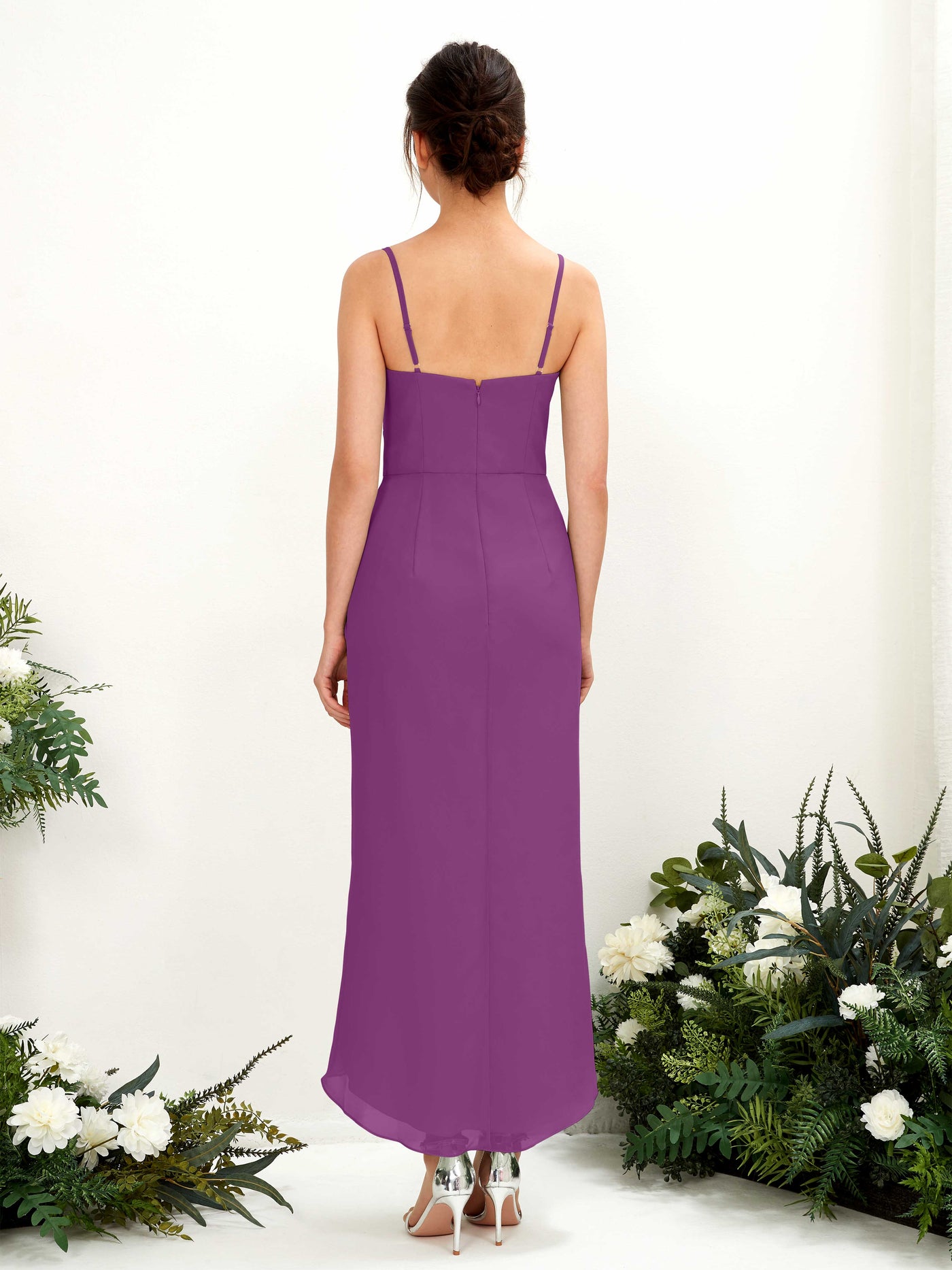 Purple Bridesmaid Dresses Bridesmaid Dress Chiffon Spaghetti-straps Tea Length Sleeveless Wedding Party Dress (81221336)#color_purple