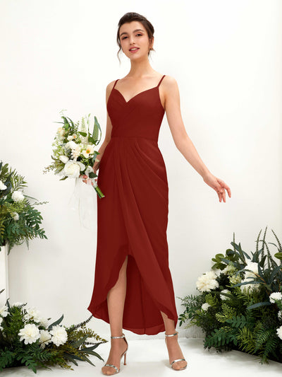 Carlyna Liliane Sheath Rust Bridesmaid Dress Midi Sleeveless V-Neck Dress Front View #color_rust