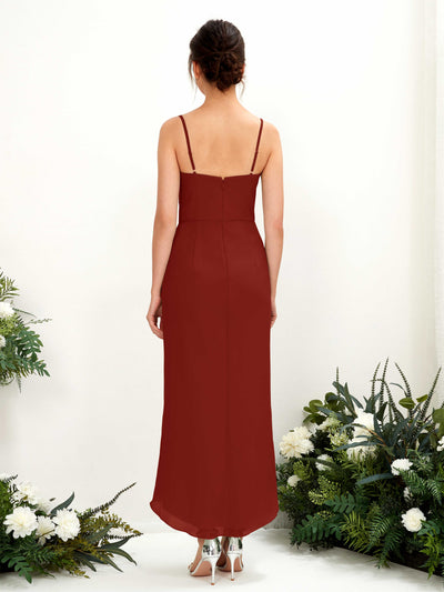 Carlyna Liliane Sheath Rust Bridesmaid Dress Midi Sleeveless V-Neck Dress Back View #color_rust