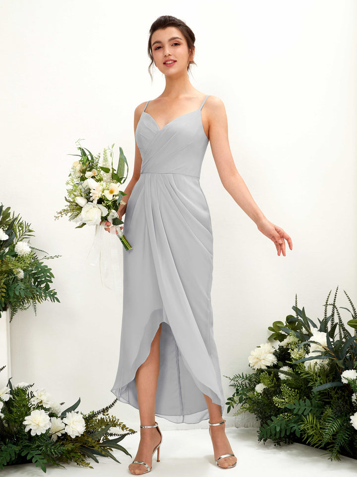 Silver Bridesmaid Dresses Bridesmaid Dress Chiffon Spaghetti-straps Tea Length Sleeveless Wedding Party Dress (81221327)