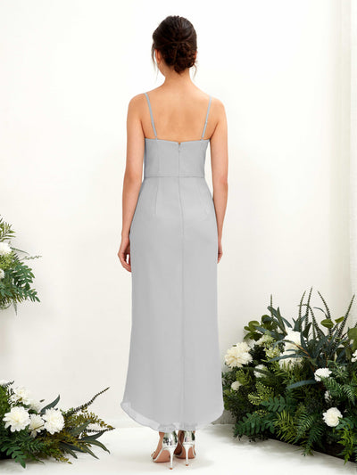 Carlyna Liliane Sheath Silver Bridesmaid Dress Midi Sleeveless V-Neck Dress Back View #color_silver