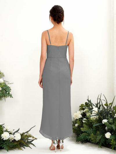 Carlyna Liliane Sheath Steel Gray Bridesmaid Dress Midi Sleeveless V-Neck Dress Back View #color_steel-gray