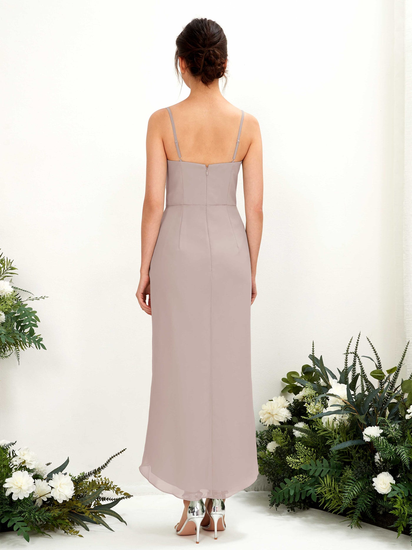 Taupe Bridesmaid Dresses Bridesmaid Dress Chiffon Spaghetti-straps Tea Length Sleeveless Wedding Party Dress (81221324)#color_taupe