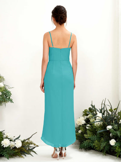 Carlyna Liliane Sheath Turquoise Bridesmaid Dress Midi Sleeveless V-Neck Dress Back View #color_turquoise