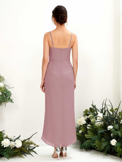 Carlyna Liliane Sheath Vintage Mauve Bridesmaid Dress Midi Sleeveless V-Neck Dress Back View #color_vintage-mauve