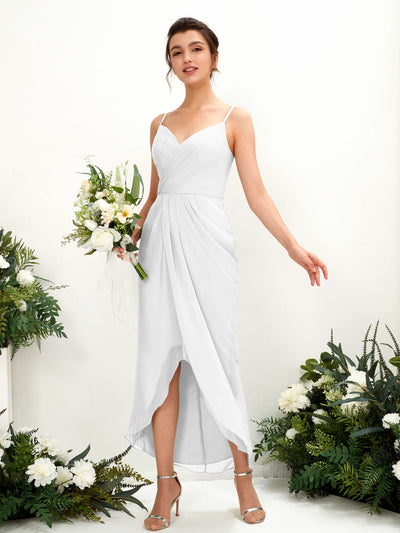 White Bridesmaid Dresses Bridesmaid Dress Chiffon Spaghetti-straps Tea Length Sleeveless Wedding Party Dress (81221342)#color_white