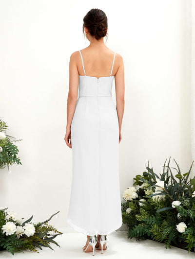 Carlyna Liliane Sheath White Bridesmaid Dress Midi Sleeveless V-Neck Dress Back View #color_white