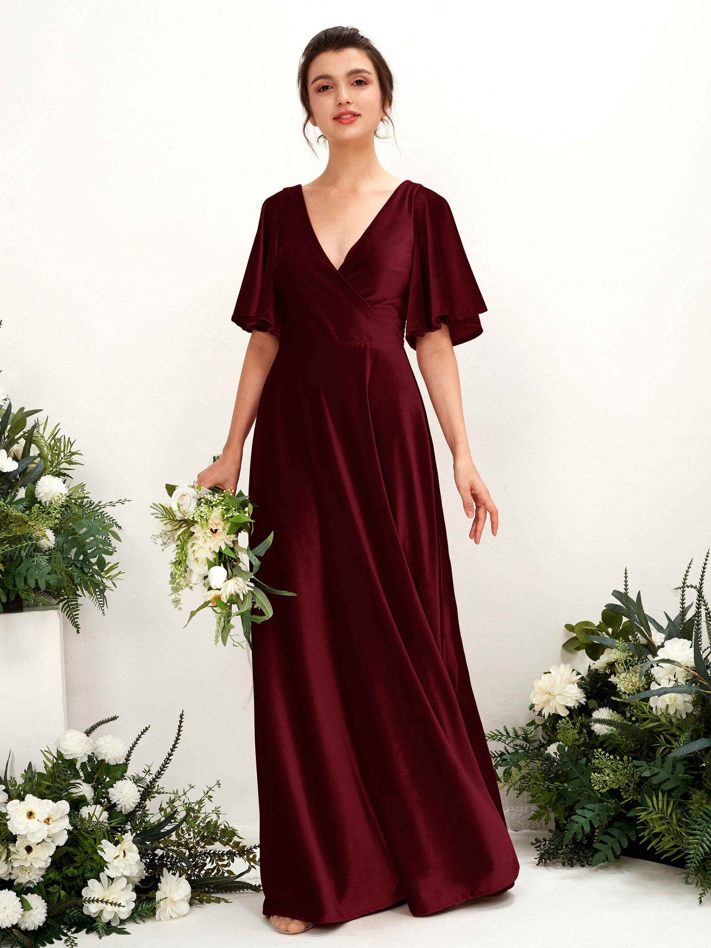 Hunter Green Velvet Bridesmaid Dress A-Line Floor-Length | Carlyna Hunter Green Velvet Bridesmaid Dress A-Line Floor-Length | Carlyna