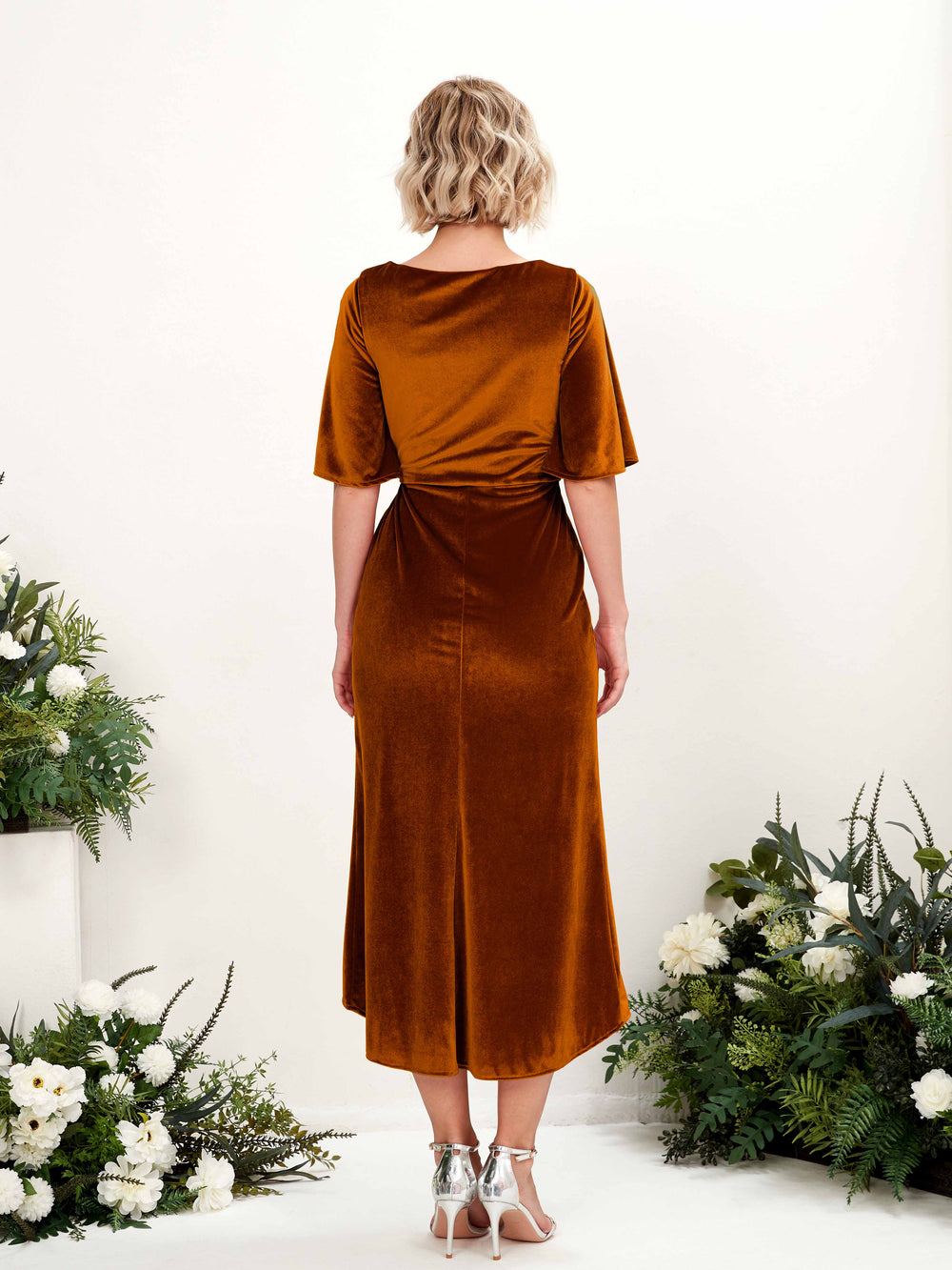 rust red bridesmaid dresses Rust Orange Deep V Neck Pleated Satin Straps Long Bridesmaid Dress with Slit, Orange / 8 main image 0