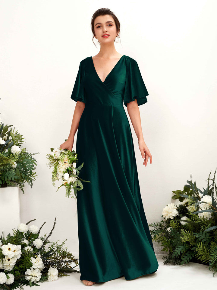 Hunter Green Velvet Bridesmaid Dress A-Line Floor-Length | Carlyna Hunter Green Velvet Bridesmaid Dress A-Line Floor-Length | Carlyna