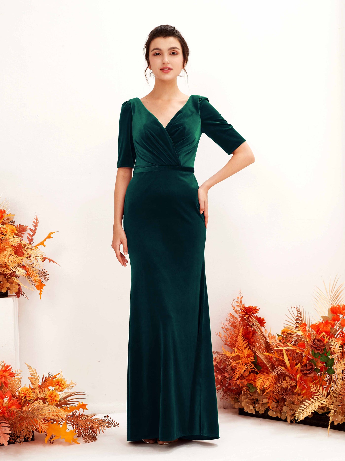 Hunter Green Velvet Bridesmaid Dress Sheath Maxi V-Neck | Carlyna Hunter Green Velvet Bridesmaid Dress Sheath Maxi V-Neck | Carlyna