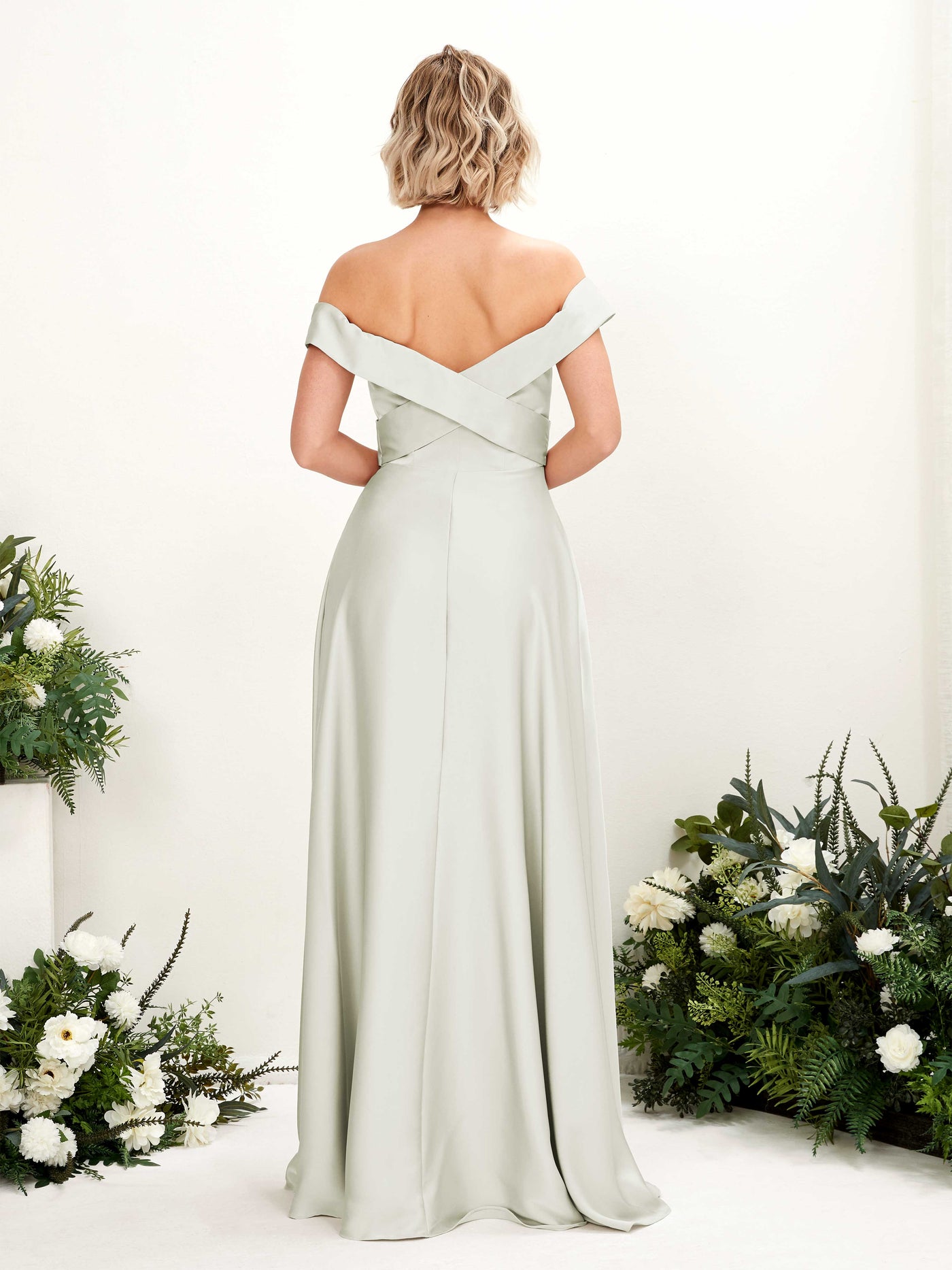 Ivory Bridesmaid Dresses Bridesmaid Dress A-line Satin Off Shoulder Full Length Short Sleeves Wedding Party Dress (80224276)#color_ivory