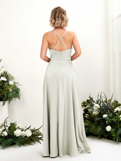 Carlyna Nydia A-Line Ivory Satin Bridesmaid Dress Maxi Sleeveless Cowl Neck Dress Back View #color_ivory