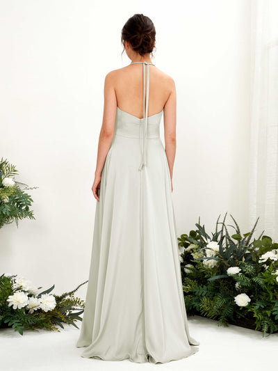 Carlyna Jocelyn A-Line Ivory Satin Bridesmaid Dress Maxi Sleeveless Halter Dress Back View #color_ivory