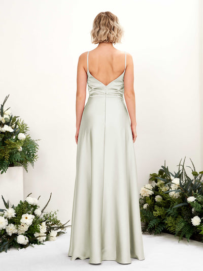 Carlyna Wallis A-Line Ivory Satin Bridesmaid Dress Maxi Sleeveless Cowl Neck Dress Back View #color_ivory