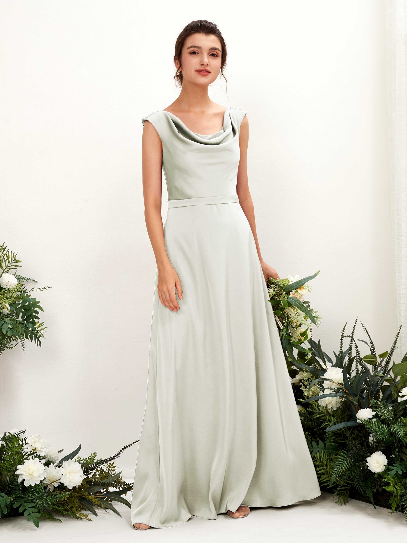 A-line Scoop Sleeveless Satin Bridesmaid Dress - Ivory (80221276)#color_ivory