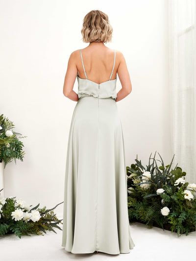 Carlyna Nora A-Line Ivory Satin Bridesmaid Dress Maxi Sleeveless V-Neck Dress Back View #color_ivory