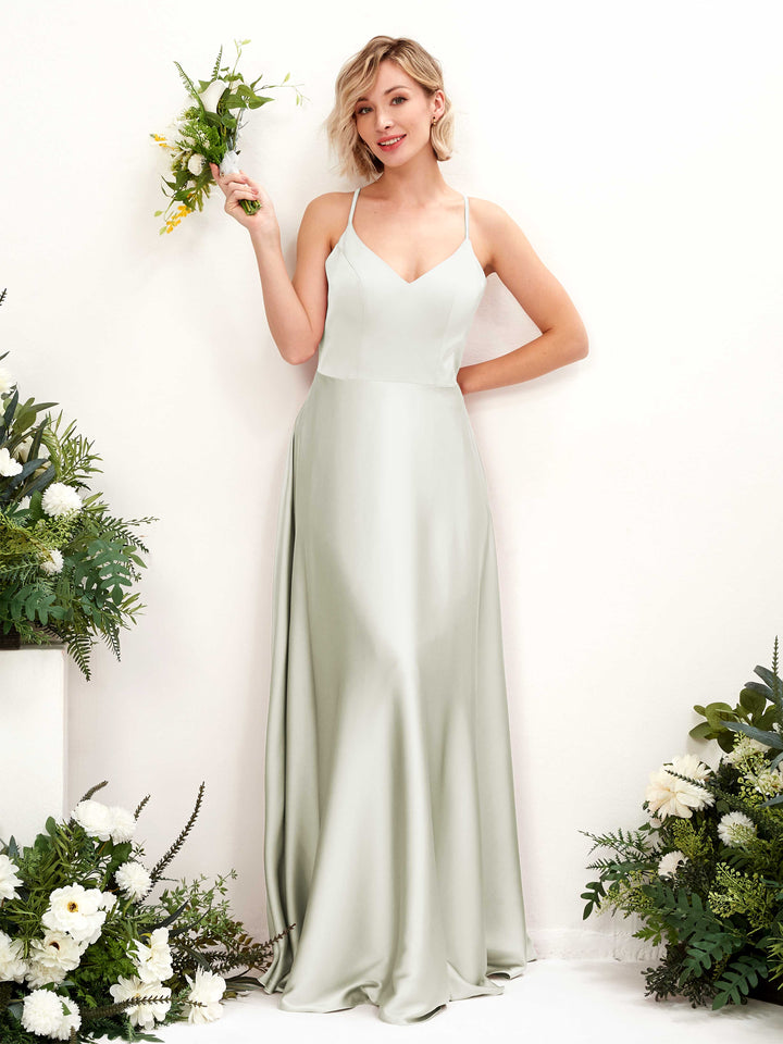 A-line Straps V-neck Satin Bridesmaid Dress - Ivory (80224876)