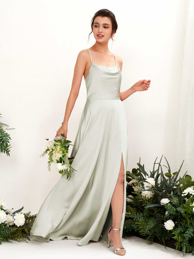 Carlyna Theresa A-Line Ivory Satin Bridesmaid Dress Maxi Sleeveless Cowl Neck Dress Front View #color_ivory