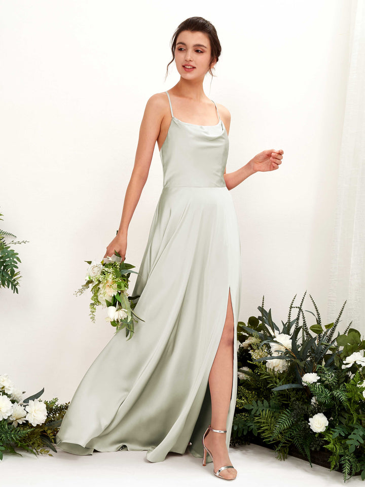 Ball Gown Sexy Slit Straps Sleeveless Satin Bridesmaid Dress - Ivory (80221176)