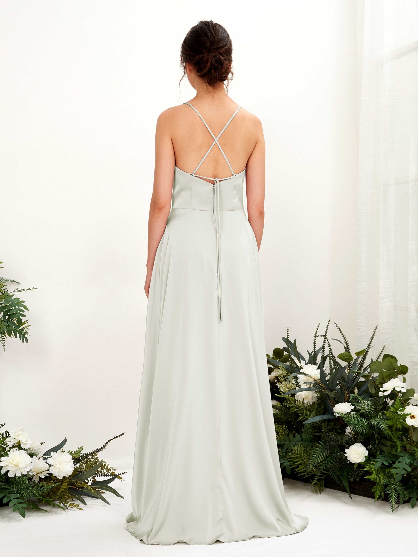 Ball Gown Sexy Slit Straps Sleeveless Satin Bridesmaid Dress - Ivory (80221176)#color_ivory