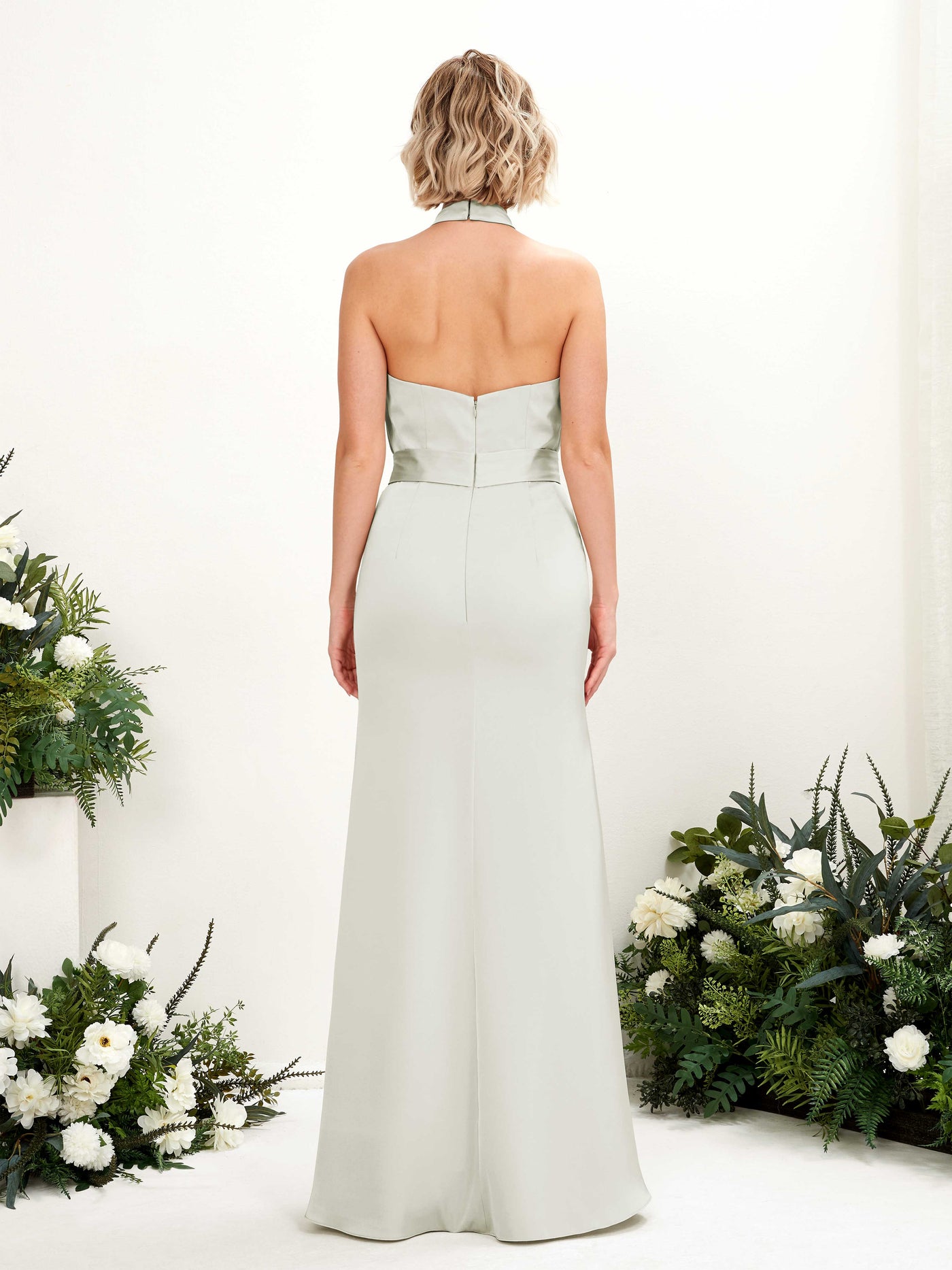 Open back Sexy Slit Halter Satin Bridesmaid Dress - Ivory (80224976)#color_ivory