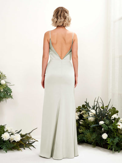 Carlyna Letitia Mermaid Ivory Satin Bridesmaid Dress Maxi Sleeveless V-Neck Dress Back View #color_ivory