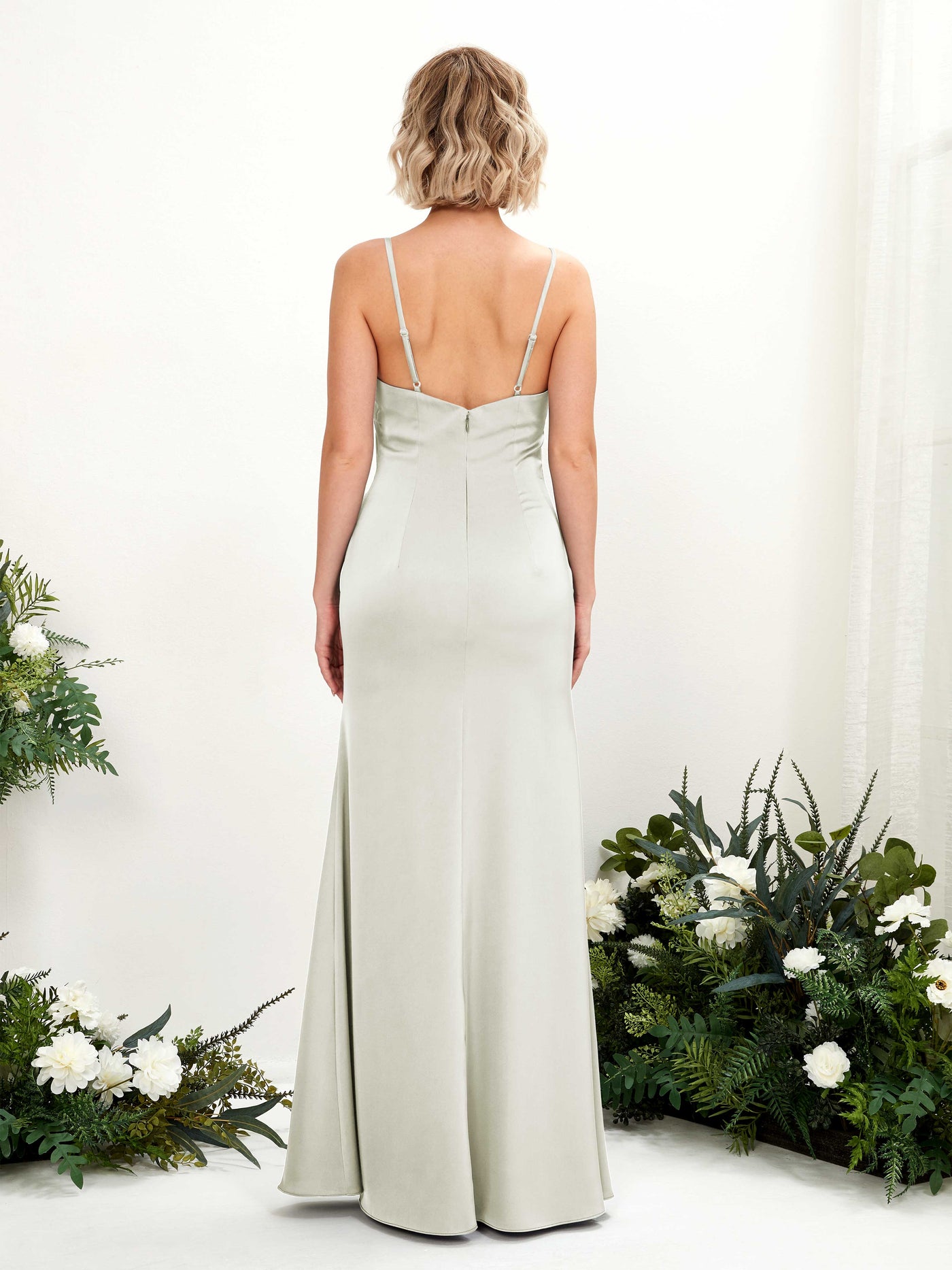 Open back Sexy Slit Straps Satin Bridesmaid Dress - Ivory (80223076)#color_ivory