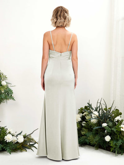 Carlyna Gloria Mermaid Ivory Satin Bridesmaid Dress Maxi Sleeveless Cowl Neck Dress Back View #color_ivory