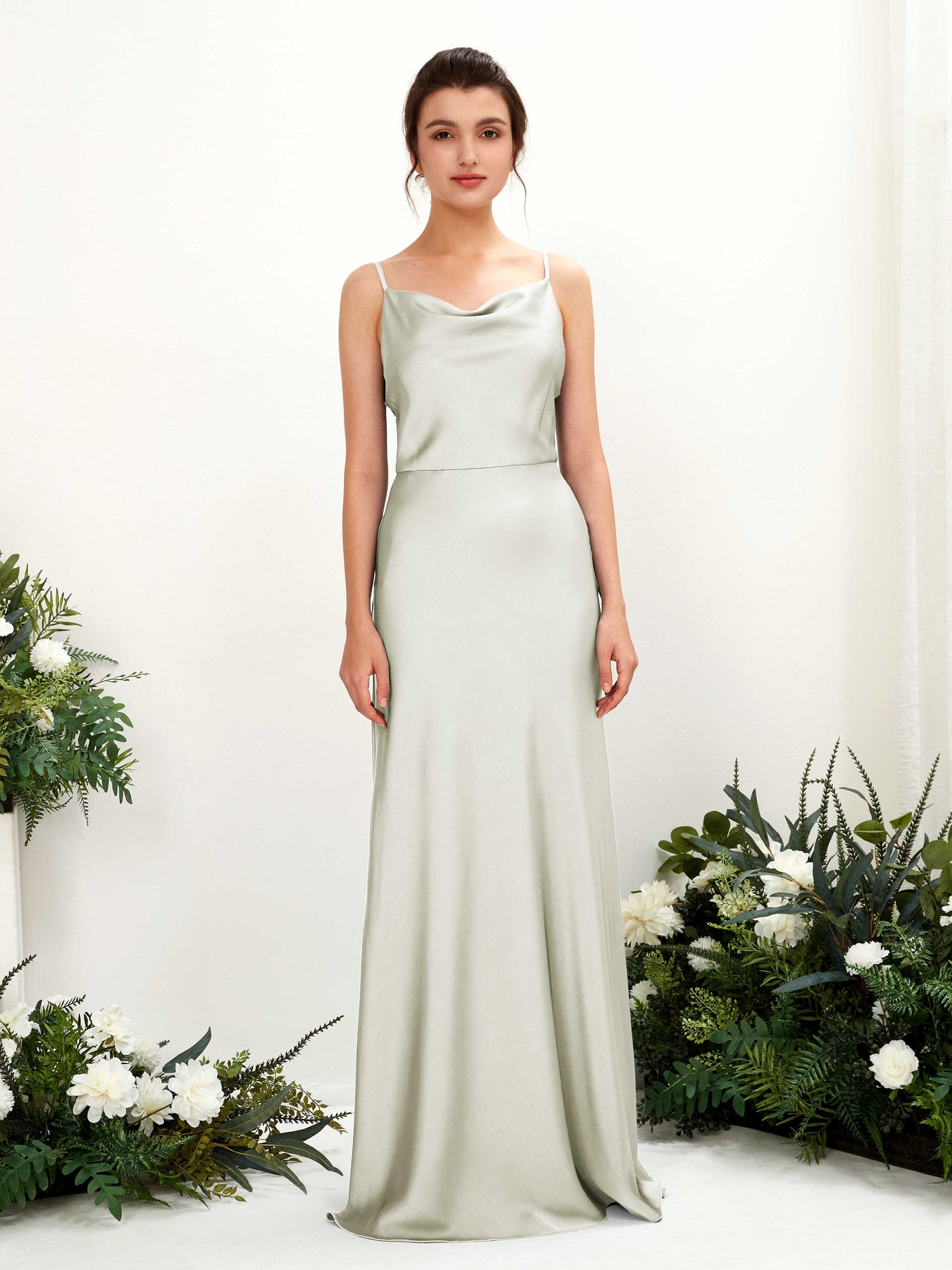 Open back Spaghetti-straps Sleeveless Satin Bridesmaid Dress - Ivory (80221876)#color_ivory