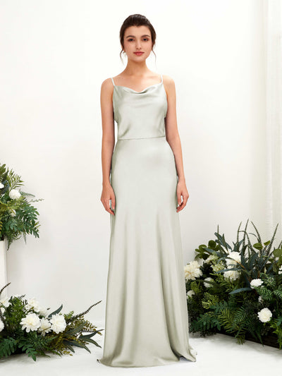 Carlyna Flora A-Line Ivory Satin Bridesmaid Dress Maxi Sleeveless Cowl Neck Dress Front View #color_ivory
