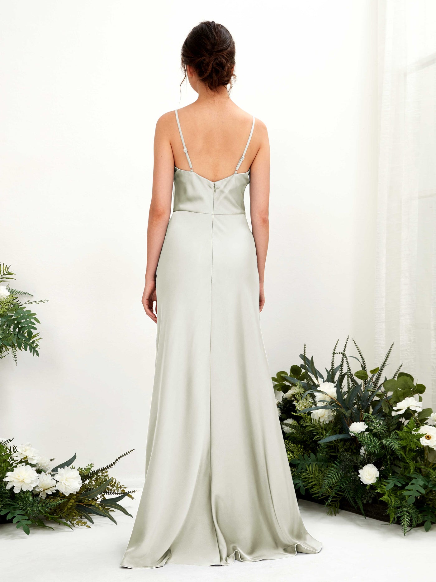 Open back Spaghetti-straps Sleeveless Satin Bridesmaid Dress - Ivory (80221876)#color_ivory