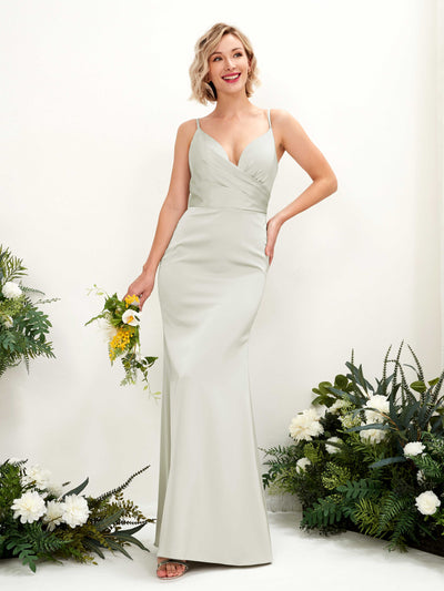 Carlyna Lesley Mermaid Ivory Satin Bridesmaid Dress Maxi Sleeveless Sweetheart Dress Front View #color_ivory