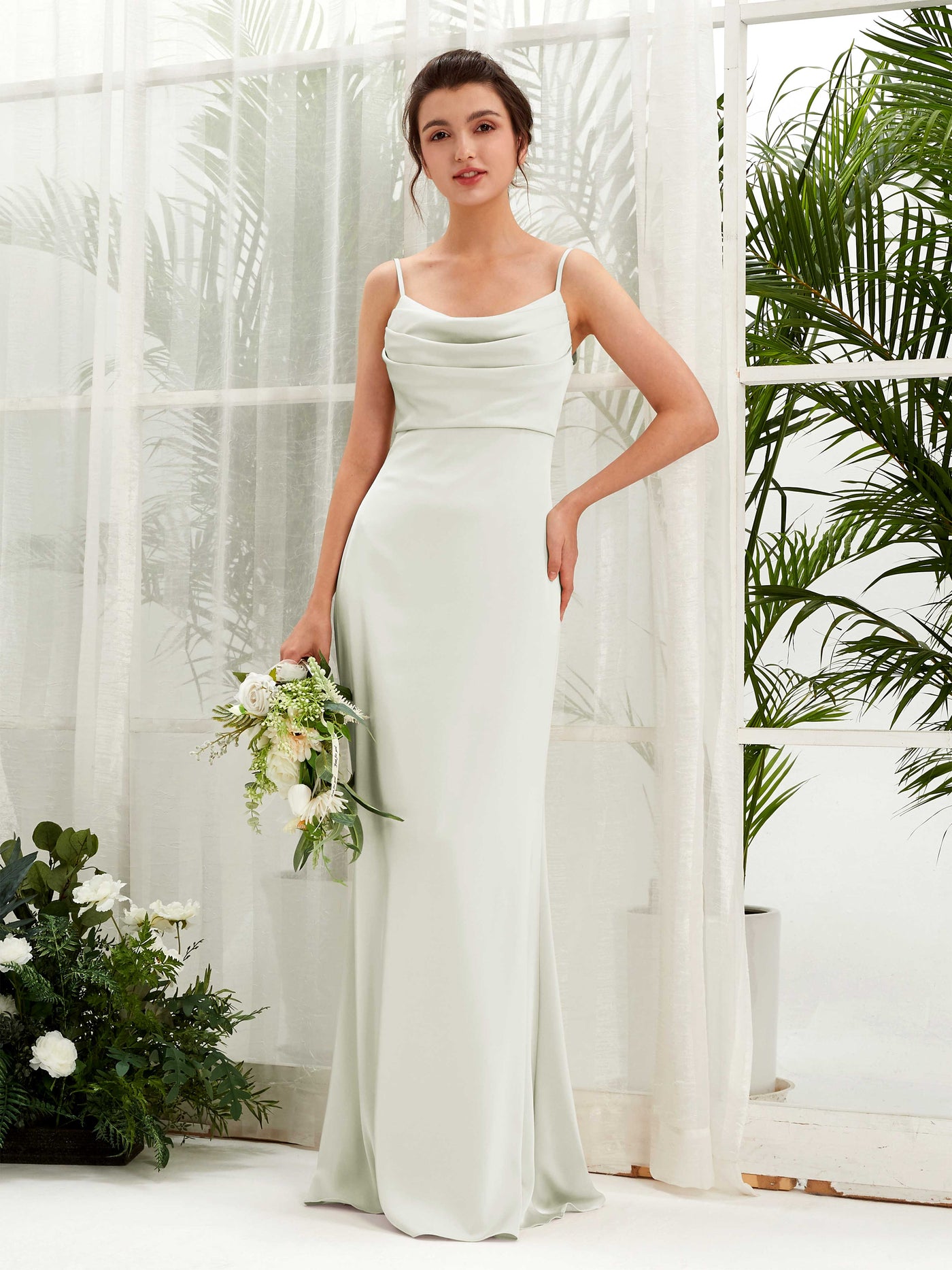 Open back Straps Sleeveless Satin Bridesmaid Dress - Ivory (80221776)#color_ivory
