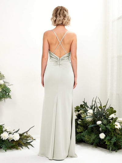 Carlyna Regina Mermaid Ivory Satin Bridesmaid Dress Maxi Sleeveless Cowl Neck Dress Side View 2 #color_ivory