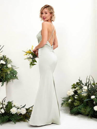 Carlyna Regina Mermaid Ivory Satin Bridesmaid Dress Maxi Sleeveless Cowl Neck Dress Back View #color_ivory