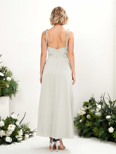 Carlyna Viola Sheath Ivory Satin Bridesmaid Dress Midi Sleeveless Cowl Neck Dress Back View #color_ivory