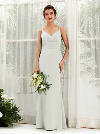 Carlyna Kama Mermaid Ivory Satin Bridesmaid Dress Maxi Sleeveless V-Neck Dress Front View #color_ivory
