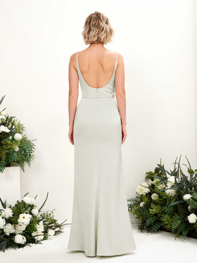 Carlyna Agatha Mermaid Ivory Satin Bridesmaid Dress Maxi Sleeveless V-Neck Dress Back View Back View #color_ivory