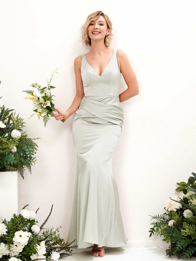 Carlyna Shirley Mermaid Ivory Satin Bridesmaid Dress Maxi Sleeveless V-Neck Dress Front View #color_ivory